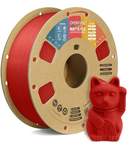 OVERTURE Matte PLA 3D Printer Filament 1.75mm, Matt Surface & Low Warping Filament 1kg Spool (2.2 lbs), Accuracy +/- 0.02 mm, Fit Most FDM Printers (Matte Brick Red)