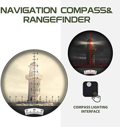Hooway 7x50 Waterproof Floating Marine Binocular w/Internal Rangefinder & Compass for Navigation,Boating,Bird Watching and More(Army Green