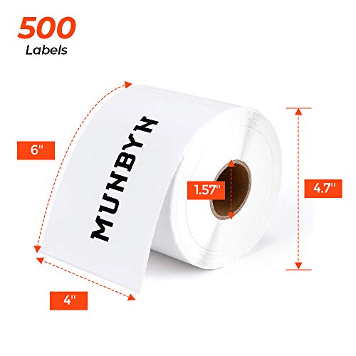 MUNBYN 4x6 Inch Direct Thermal Labels, 1000 Sheets/2 Rolls(500 Pcs per Roll), Shipping Paper for Thermal Printers, Permanent Adhesive Mailing Postage Labels for Shipping Packages