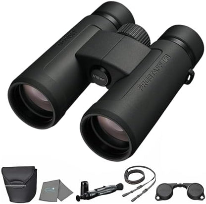 Nikon Prostaff P3 10x42 (16777) Black Binoculars Bundle with Lens Pen, and Cloth - High Powered Compact Adult Binoculars for Hunting, Bird Watching, and Hiking Essentials, Zoom Lightweight Travel