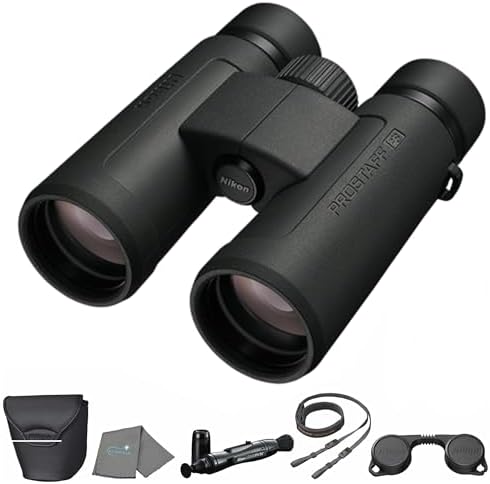 Nikon Prostaff P3 10x42 (16777) Black Binoculars Bundle with Lens Pen, and Cloth - High Powered Compact Adult Binoculars for Hunting, Bird Watching, and Hiking Essentials, Zoom Lightweight Travel