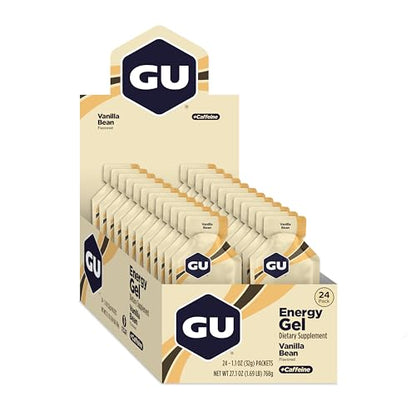 GU Energy Original Sports Nutrition Energy Gel, Vegan, Gluten-Free, Kosher, and Dairy-Free On-the-Go Energy for Any Workout, 24-Count, Vanilla Bean
