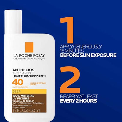 La Roche-Posay Anthelios Sunscreen SPF 50, Ultra-Light Fluid Broad Spectrum SPF 50, Face Sunscreen with Titanium Dioxide Mineral, Lightweight & Fast-Absorbing, Oil-Free, Matte Finish