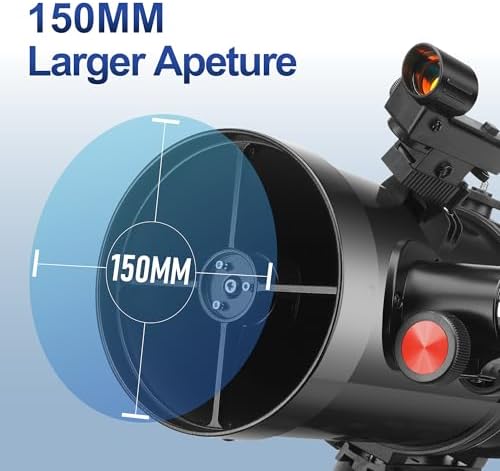 Telescope, 150EQ Reflector Telescope for Adults Astronomy Beginners, Manual Equatorial Professional Telescopes Astronomy with 2X Barlow Lens, Phone Adapter, Adjustable Tripod and Moon Filter
