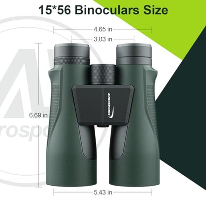 15x56 Binoculars for Adults High Powered - Aurosports HD Large View Binoculars with Clear Low Light Vision - Lightweight Easy Focus Bird Watching Hunting Hiking Cruise Travel - Green