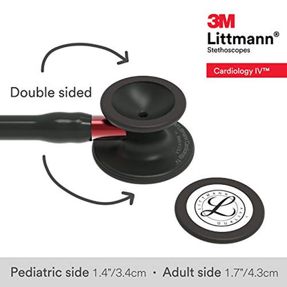 3M Littmann Cardiology IV Diagnostic Stethoscope, 6200, More Than 2X as Loud, Weighs Less, Stainless Steel Black-Finish Chestpiece, 27" Black Tube, Red Stem, and Headset