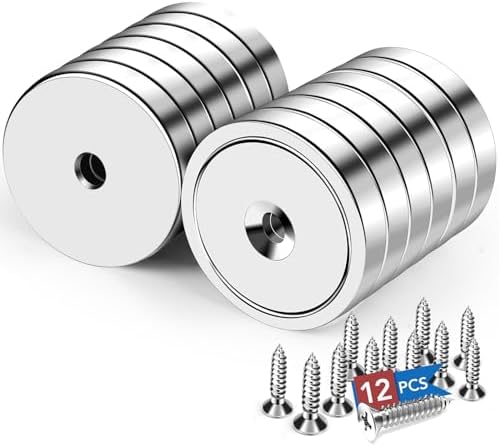 LOVIMAG Strong Neodymium Cup Magnets, 150lb+ Waterproof, Heavy Duty Rare Earth with Holes, Silver, 12 Pack