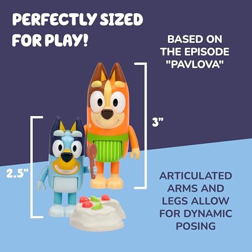 Bluey 4-Pack Toy Figure Playset, Let’s Play Chef Pavlova Toddler Figurine Toys Set with Chef Accessories, Poseable Figurines for Kids Ages 3-5