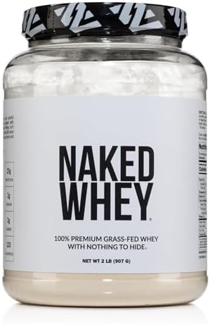 NAKED Whey 2LB 100% Grass Fed Whey Protein Powder - Only 1 Ingredient, Unflavored Whey Protein, Undenatured, Gluten Free, Soy Free, No GMOs, No Preservatives