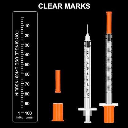100 Pack 1ml Syringes with Needle-30Ga 0.5 Inch, Individually Sealed Packaging