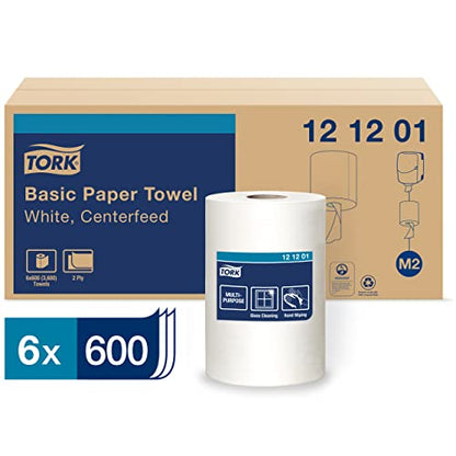 Tork Industrial Centrefeed Dispenser Black - M2 + Refill - Centerfeed Paper Wiper White, 6 x 600 Sheets