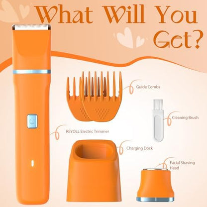 Facial Hair Removal for Women - Waterproof 2 in1 Rechargeable Eyebrow Facial Trimmer and Bikini Trimmer for Women, Painless Face Electric Razor/Shaver for Lip, Arms, Face, Peach Fuzz