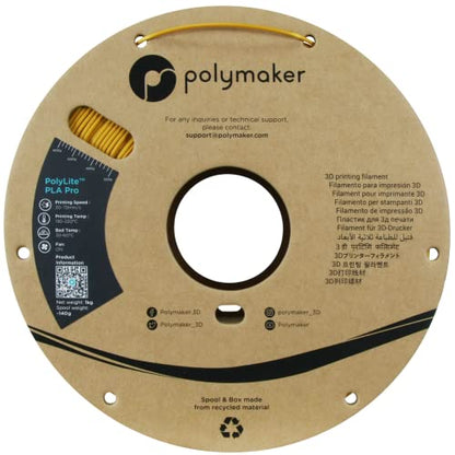 Polymaker PLA PRO Filament 1.75mm 1kg, Tough & High Rigidity Gold 3D Printing Filament, PolyLite PLA PRO 3D Printer Filament 1.75mm, Print with Most 3D Printers