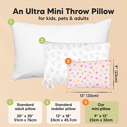 Mini Toddler Pillow with Pillowcase - 9x13 My Little Dreamy Travel Kids Pillow for Sleeping, Toddler Bed, Small, Tiny, Organic Cotton Pillowcase, Soft & Breathable, Kids 2-4 Years Old (Flutter)
