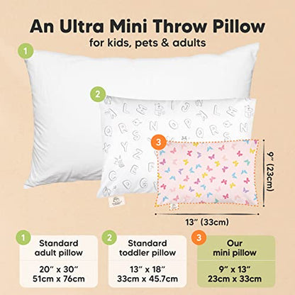 Mini Toddler Pillow with Pillowcase - 9x13 My Little Dreamy Travel Kids Pillow for Sleeping, Toddler Bed, Small, Tiny, Organic Cotton Pillowcase, Soft & Breathable, Kids 2-4 Years Old (Flutter)