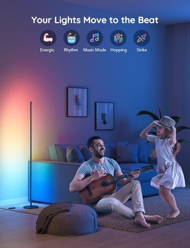 Govee RGBIC Floor Lamp Basic, LED Corner Lamp Works with Alexa, 1000 Lumen Smart Modern Floor Lamp with Music Sync and 16 Million DIY Colors, Color Changing Standing Lamp for Bedroom Living Room Black