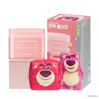 MEDIHEAL Collagen Ampoule Toner Pads [Disney Pixar Edition] - Skin Firming & Restore Elasticity & Deep Hydration - Tighten Wrinkles & Lines - Vegan Face Gauze, Full size 100 + Refill 100 (200 Pads)