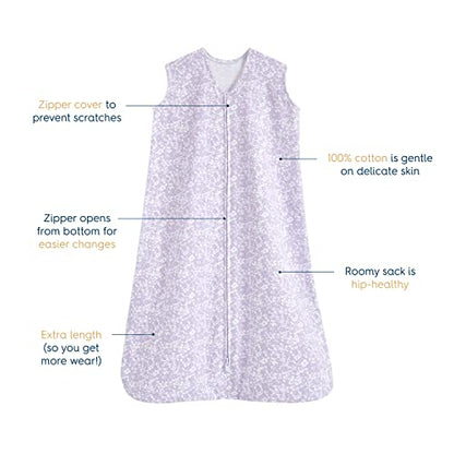 HALO SleepSack, 100% Cotton Wearable Blanket, Swaddle Transition Sleeping Bag, TOG 0.5, Aster Flowers-purple, Small, 0-6 Months