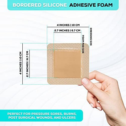 MedVance TM Silicone - Bordered Silicone Adhesive Foam Dressing Size 4"x4" (2.7"x2.7" pad), Box of 10 dressings