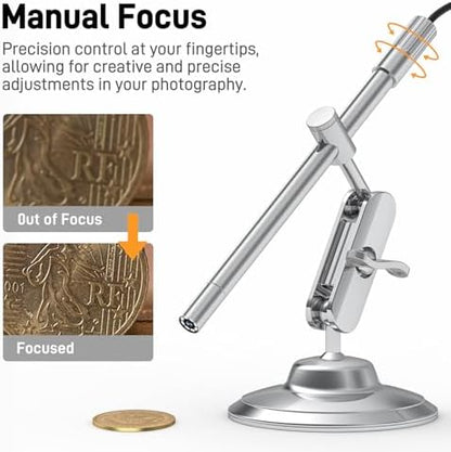 Teslong USB-C Digital Microscope, 10X to 200X Magnification Portable Camera with 8 LED Lights, Handheld Rotating Metal Stand for Coin, Electronic, Compatible with iPhone 15+ and Android Devices