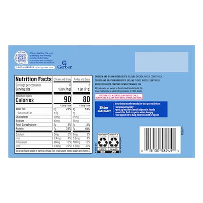 Gerber Stage 2 Baby Food, Chicken & Turkey Variety Pack Jars, Mealtime Poultry Puree, Baby Food Puree,12-Pack