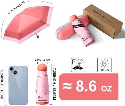 BAODINI Travel Mini Umbrella for Purse With Case Small Compact UV Sun Protection Sun Lightweight Tiny Pocket Umbrella for Women Kids and Men