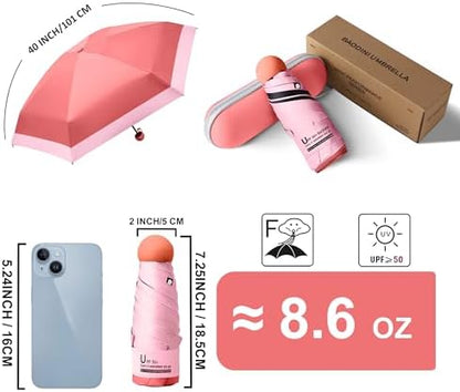 BAODINI Travel Mini Umbrella for Purse With Case Small Compact UV Sun Protection Sun Lightweight Tiny Pocket Umbrella for Women Kids and Men