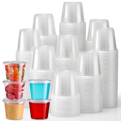 VITEVER [120 Sets - 5.5 oz] Portion Cups With Lids, Small Plastic Containers, Airtight and Stackable Souffle Cups for Jello Shots, Sauce, Condiments, Lunch, Party, Trips