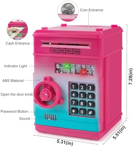 Refasy Piggy Bank Cash Coin Can ATM Bank Electronic Coin Money Bank for Kids Age 3-12, Money Savings Box Mini ATM Coin Bank Toys Gifts for 3 4 5 6 7 8 9 10 11 12 Year Old Boys Girls