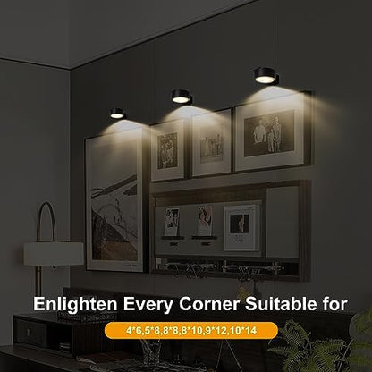 3-Pack Battery Operated Picture Light Magnetic Painting Light with 3 Lighting Modes,Remote and Dimmable Timer Art Display Light for Picture Artworking Frame Portrait,Wireless Wall Decor Puck Lights