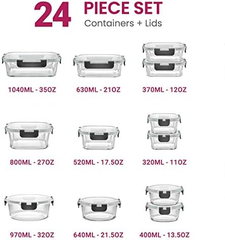 FineDine Airtight Glass Storage Containers with Hinged Locking Lid BPA Free for Meal Prep/Moving/Freezer/Oven