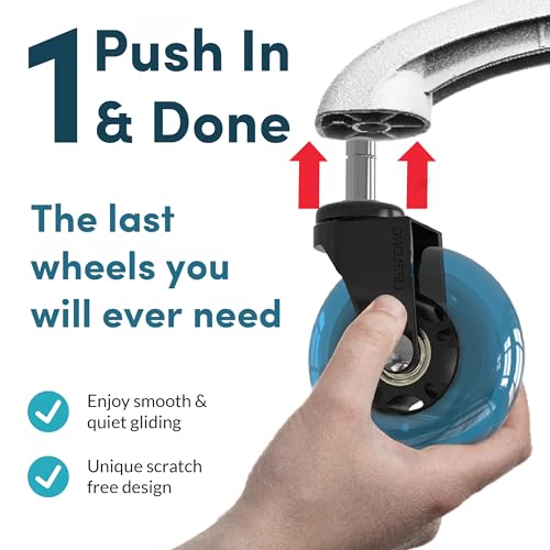 Lifelong Office Chair Wheels Replacement Rubber Chair Casters for Hardwood Floors and Carpet, Set of 5, Heavy Duty Office Chair Mats - Fits 98%