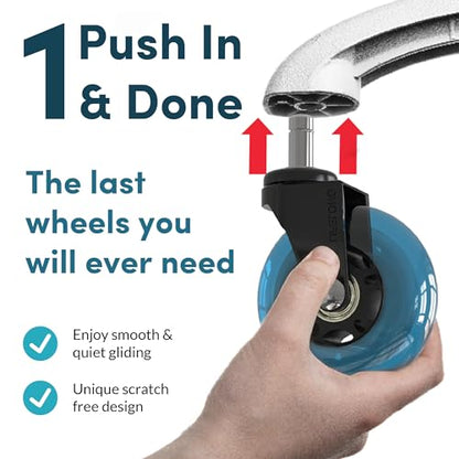 Lifelong Office Chair Wheels Replacement Rubber Chair Casters for Hardwood Floors and Carpet, Set of 5, Heavy Duty Office Chair Mats - Fits 98%