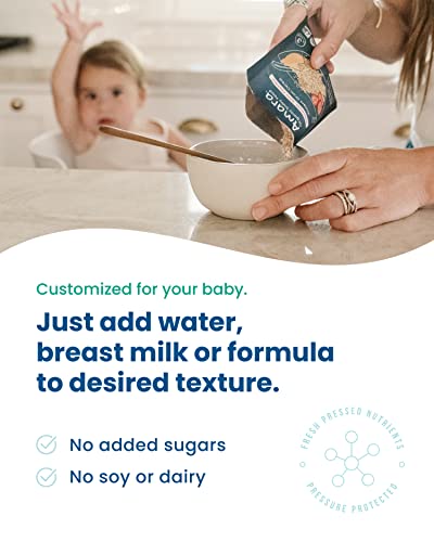 Amara Organic Baby Food | Oats and Berries | Baby Cereal to Mix With Breastmilk, Water, or Baby Formula | Baby Food Pouches, Made from Organic Fruit and Veggies | Stage 2 | 10 Pouches