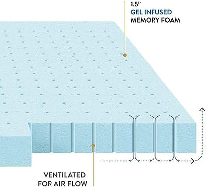Best Price Mattress 1.5 Inch Ventilated Memory Foam Mattress Topper, Cooling Gel Infusion, CertiPUR-US Certified, Dorm Essentials, Twin XL