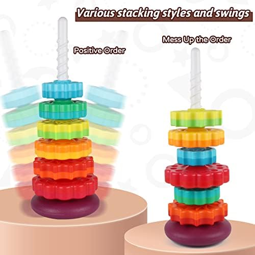 Spinning Toy, Rainbow Stacking Toys for Toddlers 1-3, Ring Stacker Baby Toys 6 to 12 Months, 1 One Year Old Girl Boy Christmas Birthday Gifts, Montessori Autism Sensory Toy