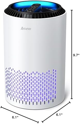 AROEVE Air Purifiers for Bedroom Home, 3 Layer Filter for Smoke Pollen Allergies Pet Dander Odor, Sleep Mode for Better Sleep, Energy Saving, 3 Speeds, Timer for Office, Dorm, Kitchen, MK01, White
