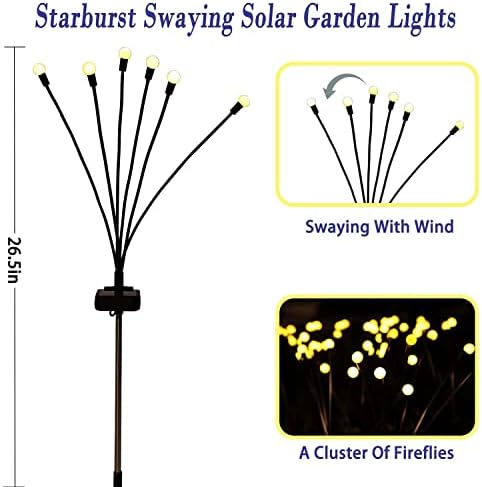 Solar Garden Lights Outdoor, 4 Pack Firefly Swaying Lights, Waterproof Garden Decor for Yard Patio Pathway Lawn, Gardening Gifts for Women Christmas Decoration