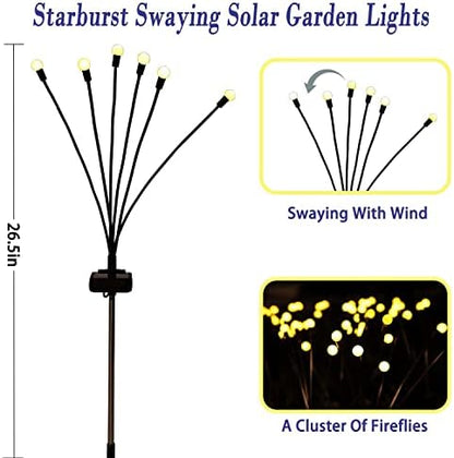 Solar Garden Lights Outdoor, 4 Pack Firefly Swaying Lights, Waterproof Garden Decor for Yard Patio Pathway Lawn, Gardening Gifts for Women Christmas Decoration