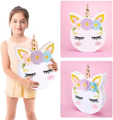 WERNNSAI Unicorn Piñata - Unicorn Party Supplies Piñata with Stick and Blindfold for Girls Kids Birthday Party Game Anniversary Classroom Activities Unicorn Them Party Decorations(15.7'' x 12.2'')