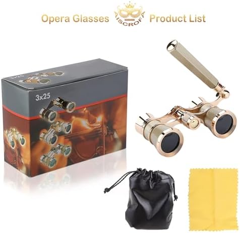 Opera Glasses,3X25 Theater Binoculars with Foldable and Extendable Handle,Mini Binocular Compact Lightweight,Portable Theater Glasses for Adults Kids Women in Musical Concert