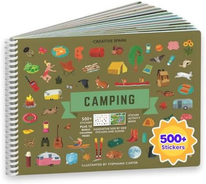 CUPKIN Sticker Book for Kids 2-4, 500+ Kids Stickers, Camping Stickers 12 Coloring Pages 12 Side by Side Scenes, Fun Toddler Travel Activity Coloring and Sticker Books for Ages 4-8 + 8-10