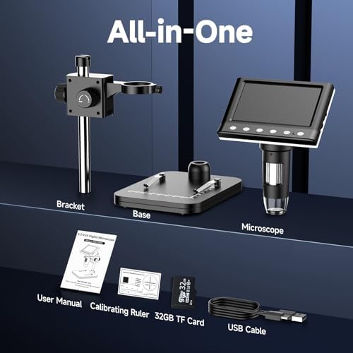 LPM7 4.3" Coin Microscope, IPS Digital Microscope for Adults, Coin Magnifier with 8 LED Lights, Windows Compatible, Include 32GB Memory Card