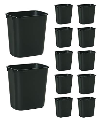 Rubbermaid Commercial Products Deskside Wastebasket/Trash Can, 3.25-Gallon/13-Quart, Black, Plastic, for Bedroom/Bathroom/Office, Fits Under Desk/Sink/Cabinet, Pack of 12