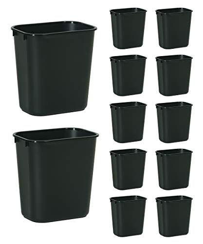 Rubbermaid Commercial Products Deskside Wastebasket/Trash Can, 3.25-Gallon/13-Quart, Black, Plastic, for Bedroom/Bathroom/Office, Fits Under Desk/Sink/Cabinet, Pack of 12