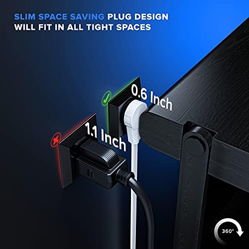 Maximm Cable 6 Ft 360° Rotating Flat Plug Extension Cord/Wire, 16 AWG Multi 3 Outlet Extension Wire, 3 Prong Grounded Wire - White - UL Certified