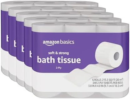 Amazon Basics Soft and Strong 2-Ply Toilet Paper, 30 Ultra Rolls = 120 Regular Rolls, Unscented, 340 Sheet (30 Rolls)
