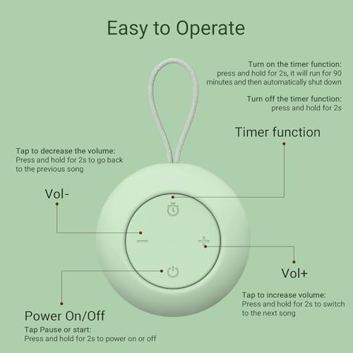 Portable Baby Sound Machine [White Noise for Babies Kids Adults][Sleep Soother][Timer Function][12 Soothing Sounds] 15 Hours Battery Life, Registry Gift,Shower,Clips on Baby Stroller.Mint