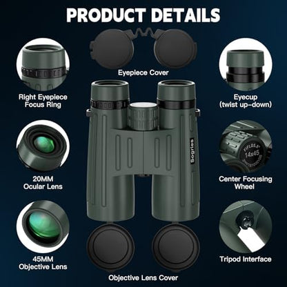 14x45 Binoculars for Adults High Powered,Professional HD Binoculars for Bird Watching,Hunting,with Aluminum Alloy Phone Adapter,Tripod,Waterproof & Fog Proof,Large View for Travel,Hiking,Concert