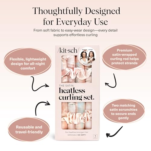 Kitsch Satin Heatless Curling Set – Heatless Hair Curler for Women, Hair Curler to Sleep In - with 2 Satin Scrunchies for Overnight Curls – No Heat Damage Styling with Heatless Curler - Sunset Tie Dye